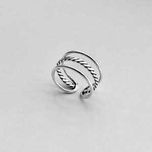 Sterling Silver Plain and Rope Cuff Ring, Silver Band, Boho Ring, Silver Ring